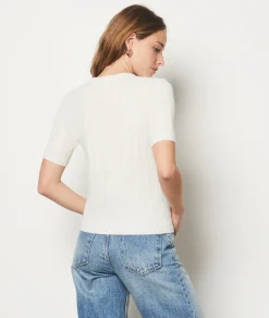 Best Sale Pull manches courtes détails ajourés Cols Ronds