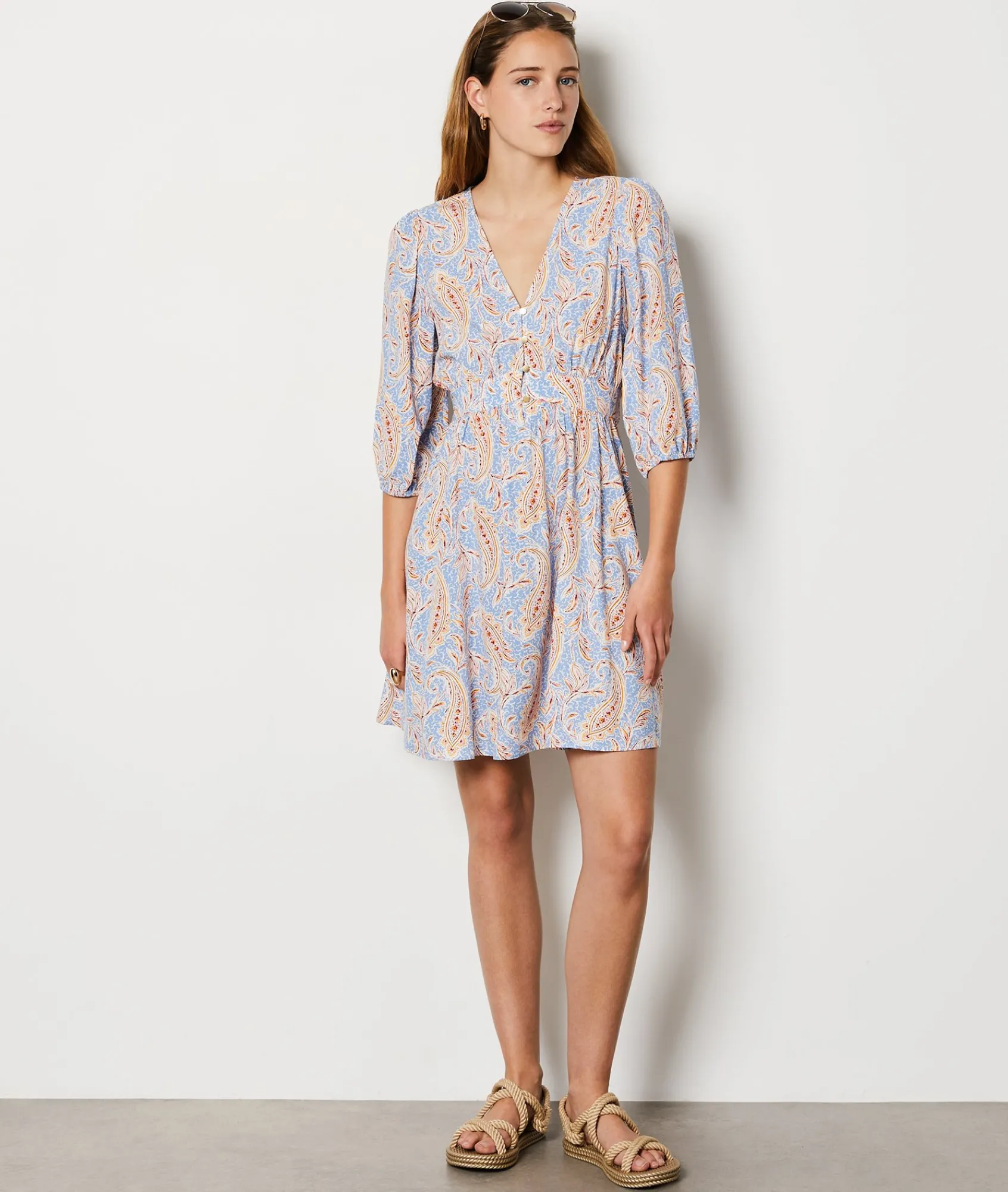 Sale Robe courte à motif manches 3/4 Robes Fleuries|Robes Imprimées