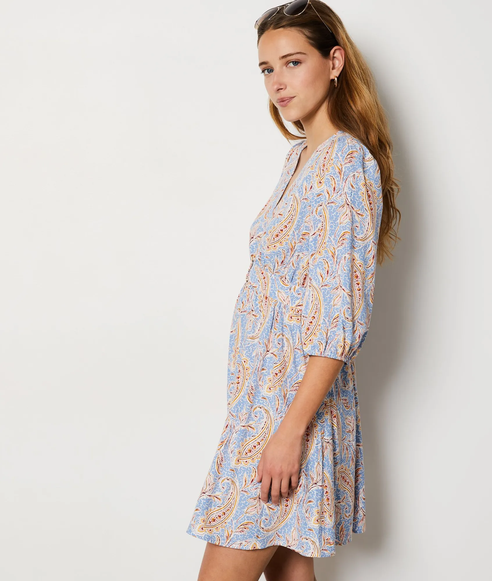 Sale Robe courte à motif manches 3/4 Robes Fleuries|Robes Imprimées