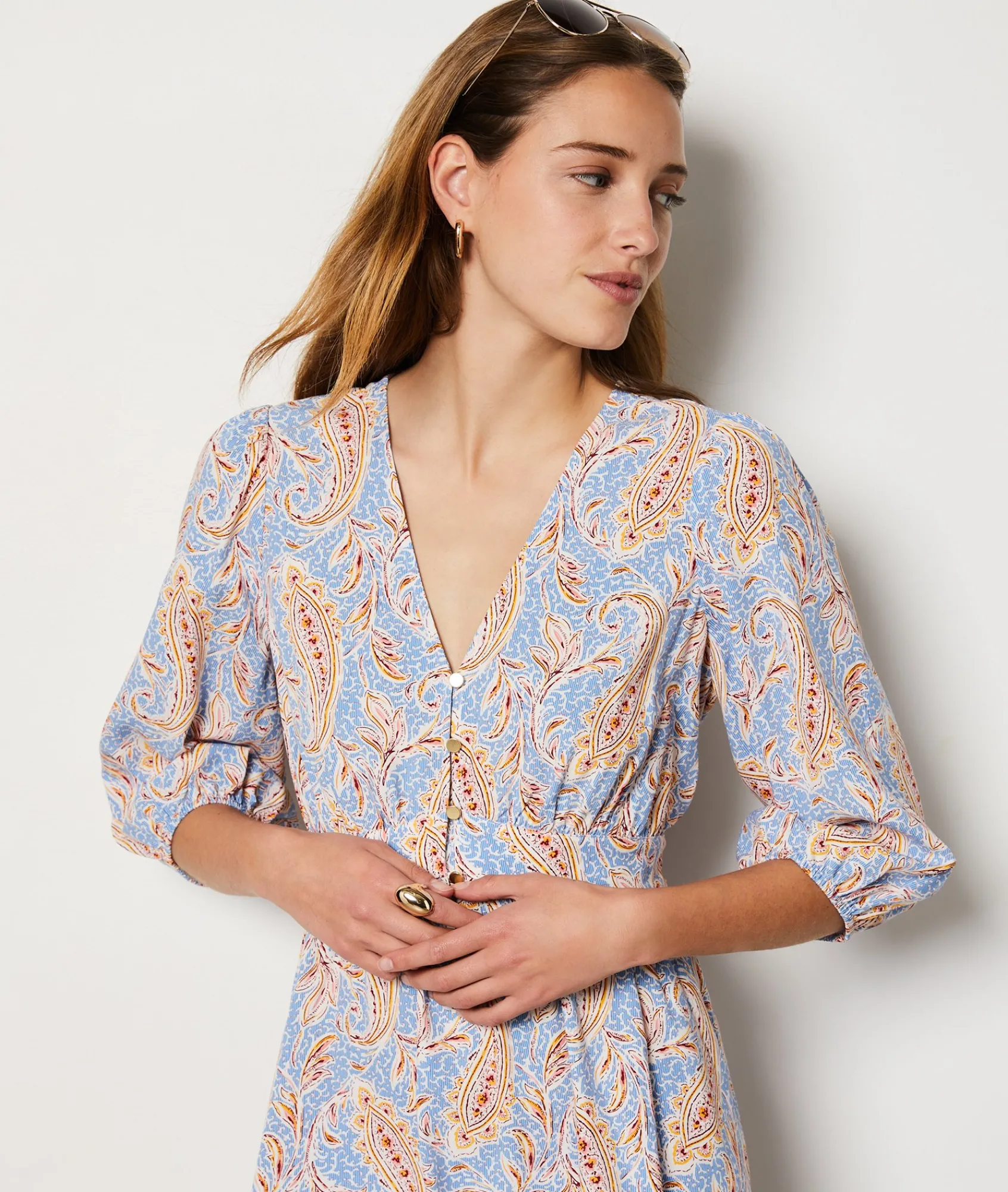 Sale Robe courte à motif manches 3/4 Robes Fleuries|Robes Imprimées