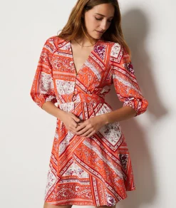 New Robe courte à motif manches 3/4 Robes Imprimées