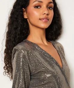 Store Robe courte col V à sequins Robes De Soirées|Robes Unies