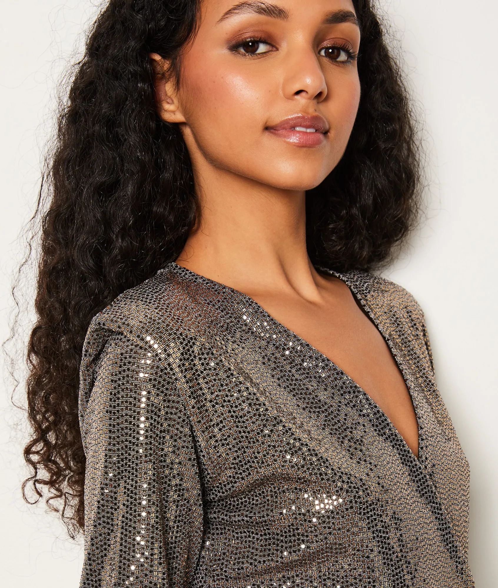 Store Robe courte col V à sequins Robes De Soirées|Robes Unies