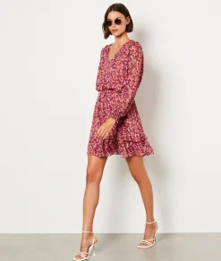 Shop Robe courte manches longues imprimé Robes Imprimées