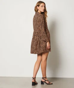 Fashion Robe courte manches longues imprimé léopard Robes Imprimées