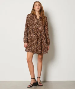 Fashion Robe courte manches longues imprimé léopard Robes Imprimées