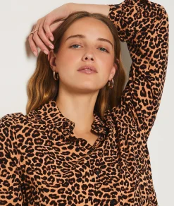 Fashion Robe courte manches longues imprimé léopard Robes Imprimées