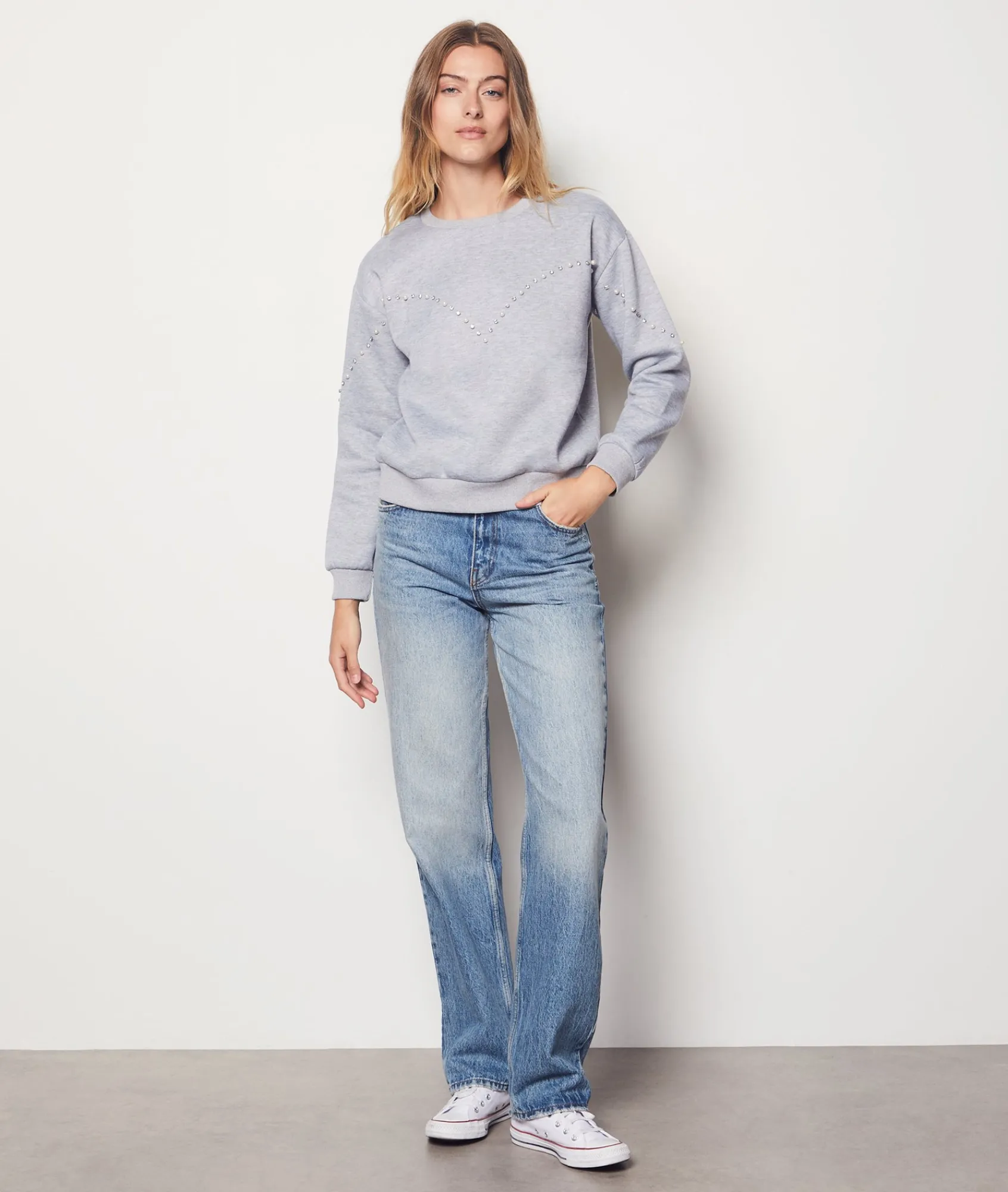 Best Sweat détails perles Cols Ronds