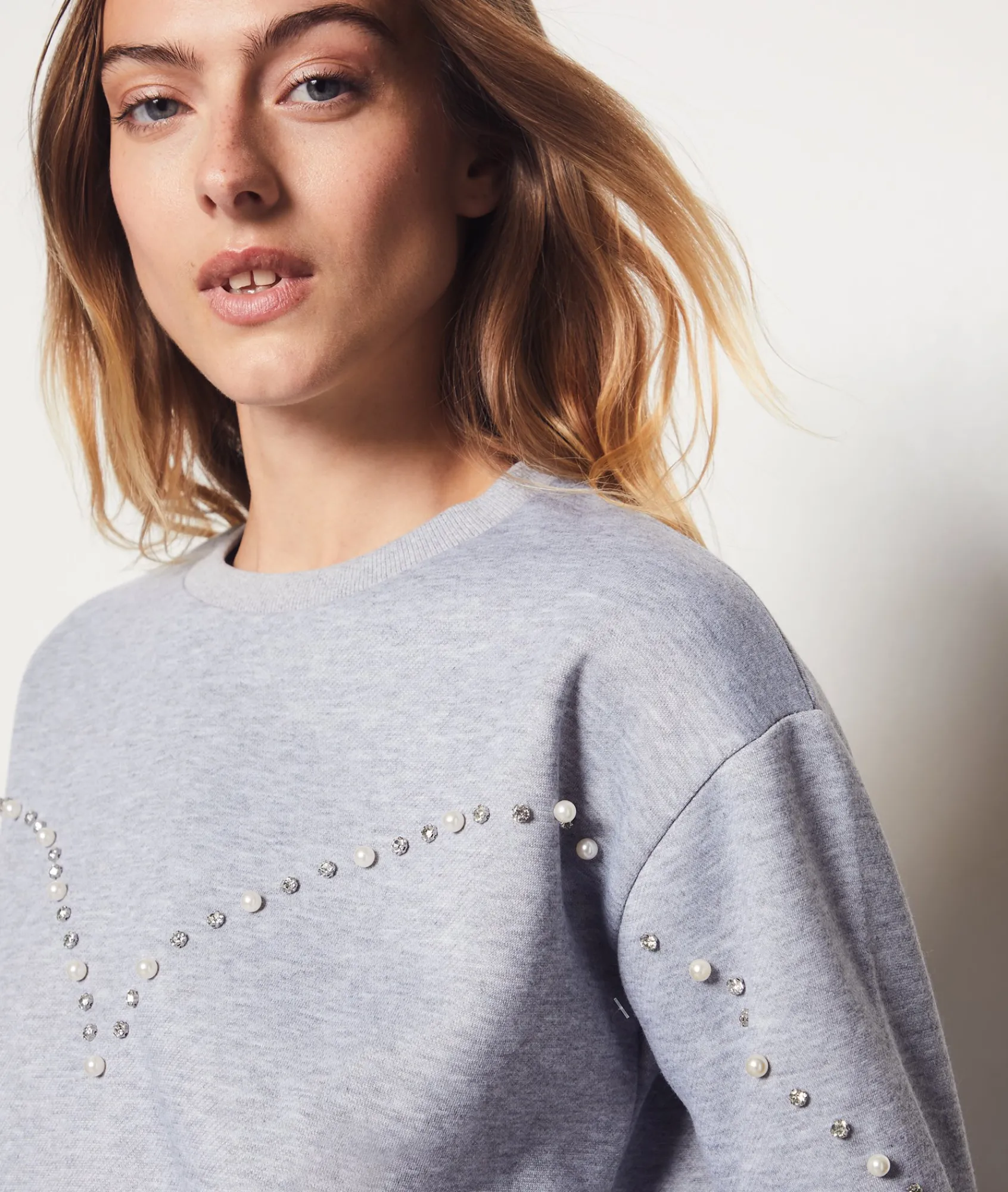 Best Sweat détails perles Cols Ronds