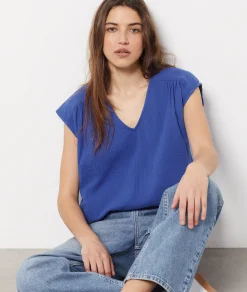 Outlet Top col V manches courtes T-shirts Et Tops