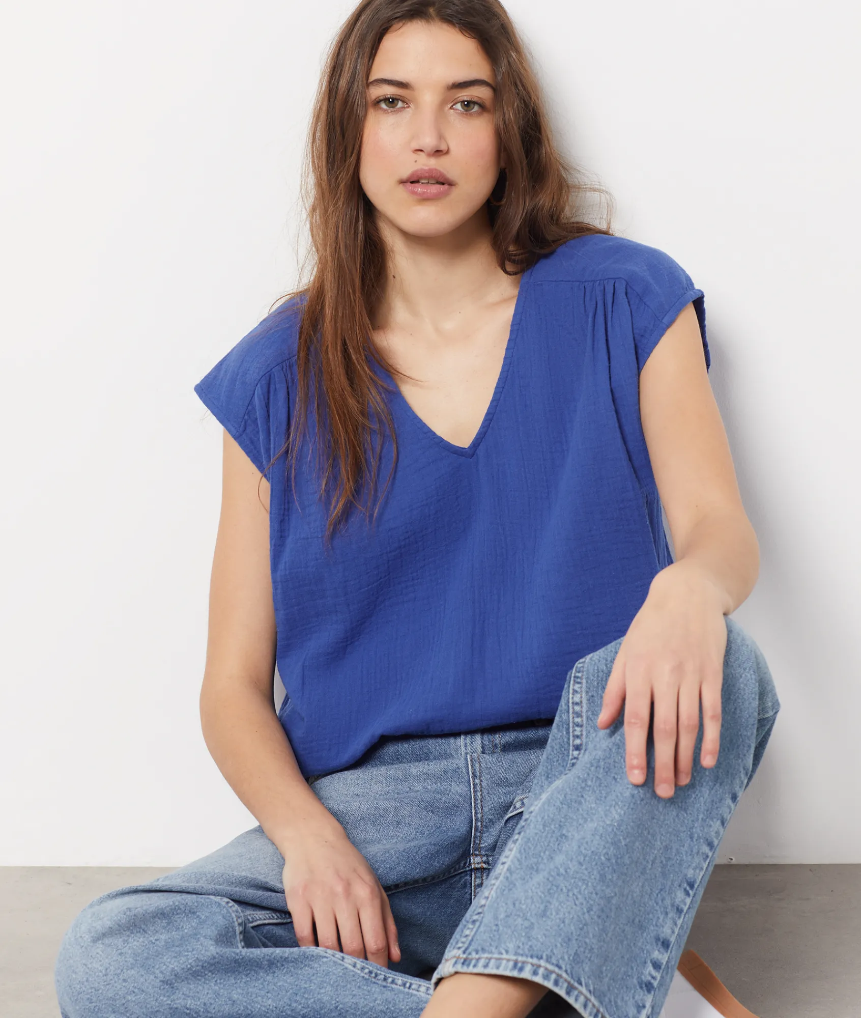 Outlet Top col V manches courtes T-shirts Et Tops