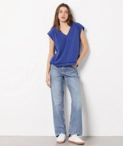 Outlet Top col V manches courtes T-shirts Et Tops