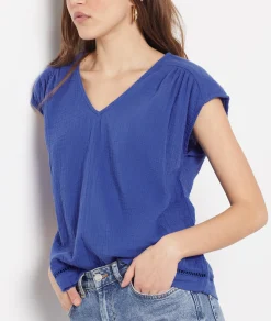 Outlet Top col V manches courtes T-shirts Et Tops