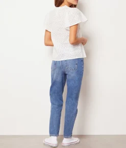 Flash Sale Top manches courtes  broderie anglaise T-shirts Et Tops