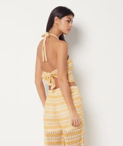Cheap Top sans manches à nouer au dos bicolore en crochet Tuniques Et Robes De Plage