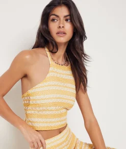 Cheap Top sans manches à nouer au dos bicolore en crochet Tuniques Et Robes De Plage