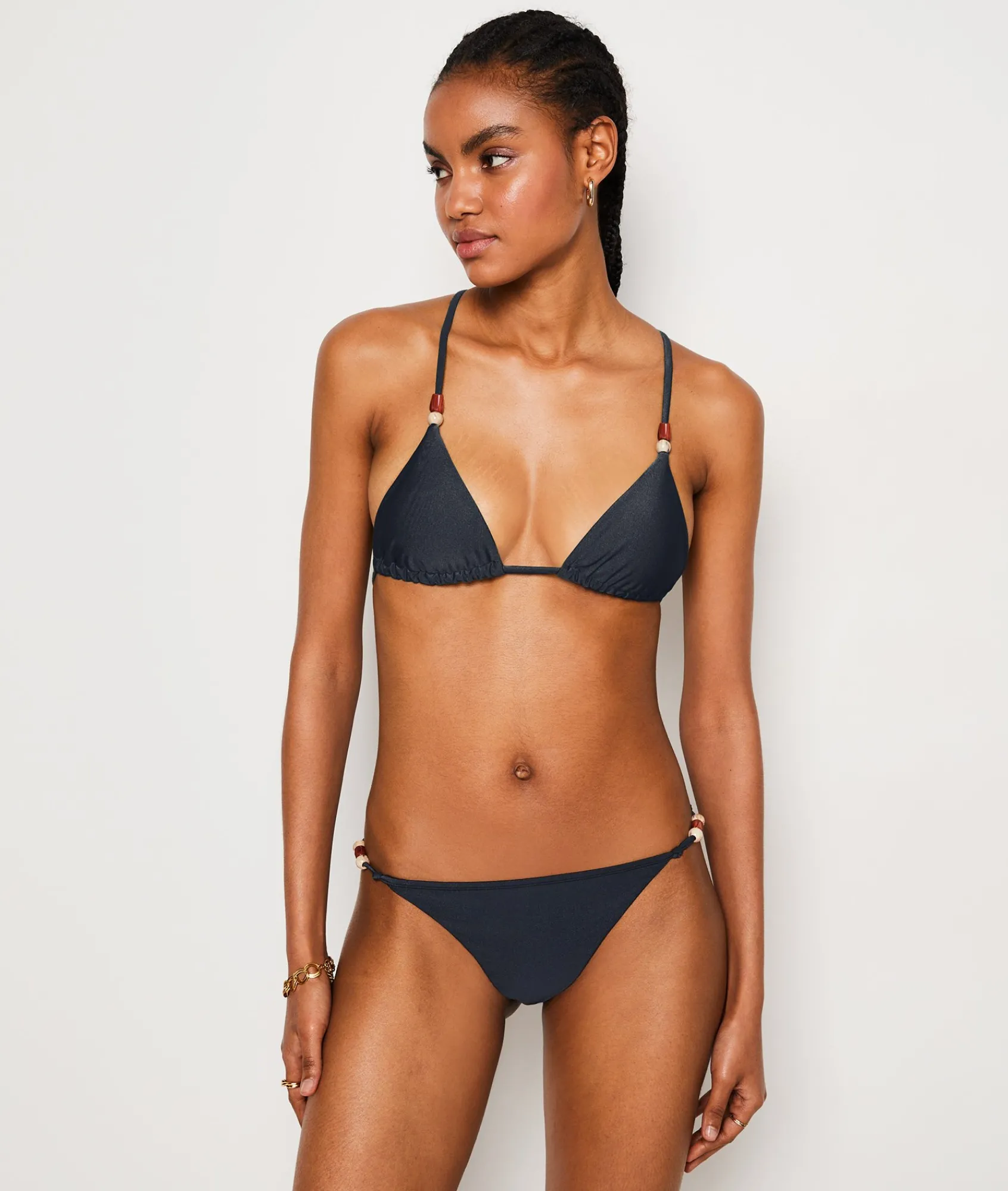 Best Sale Triangle détails perles haut de maillot satiné Triangles