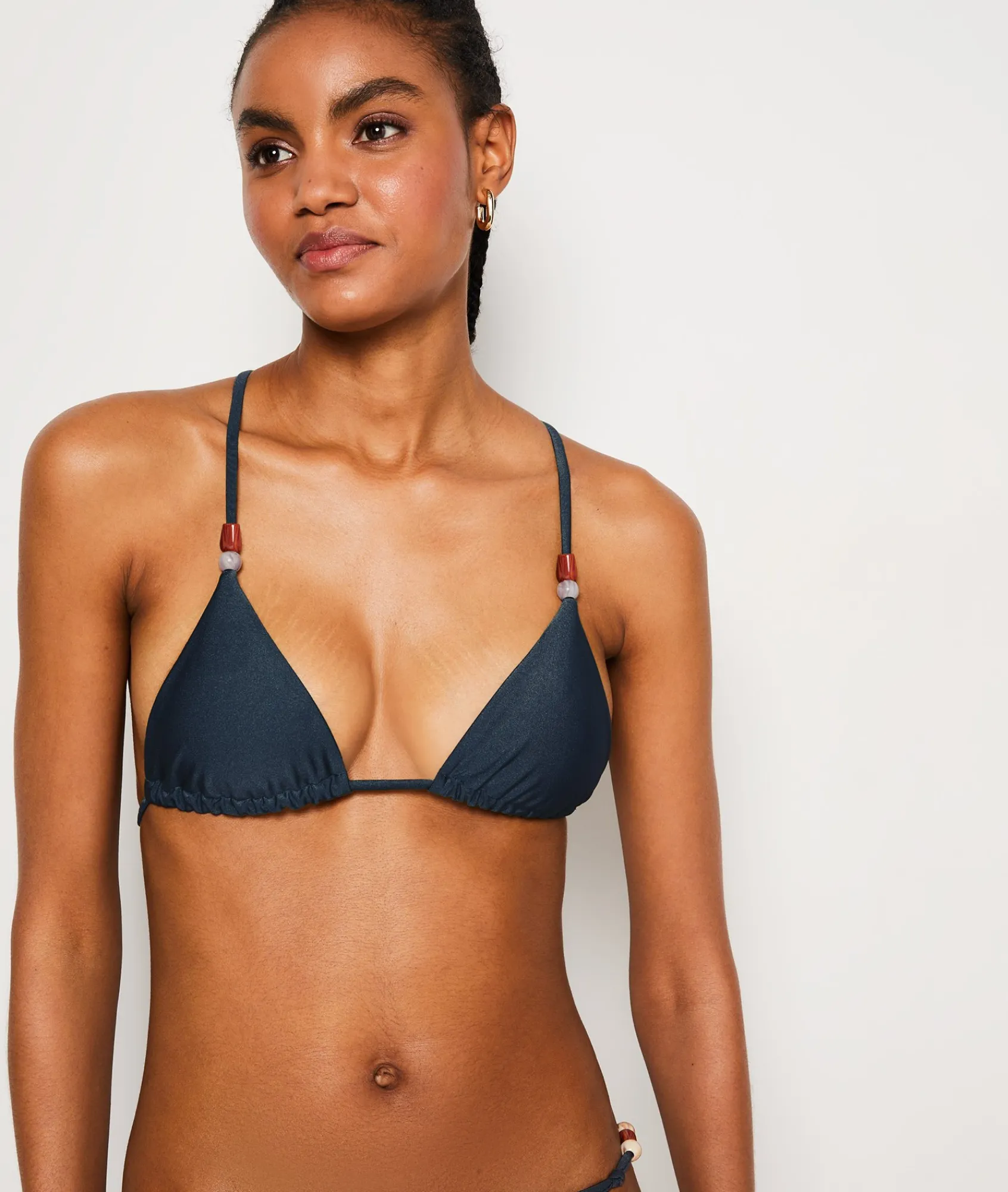 Best Sale Triangle détails perles haut de maillot satiné Triangles