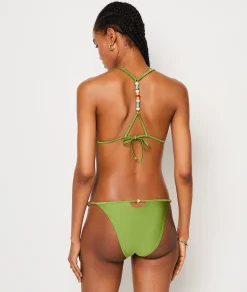Fashion Triangle détails perles haut de maillot satiné Triangles