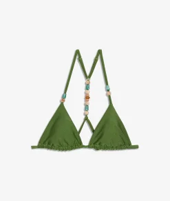Fashion Triangle détails perles haut de maillot satiné Triangles