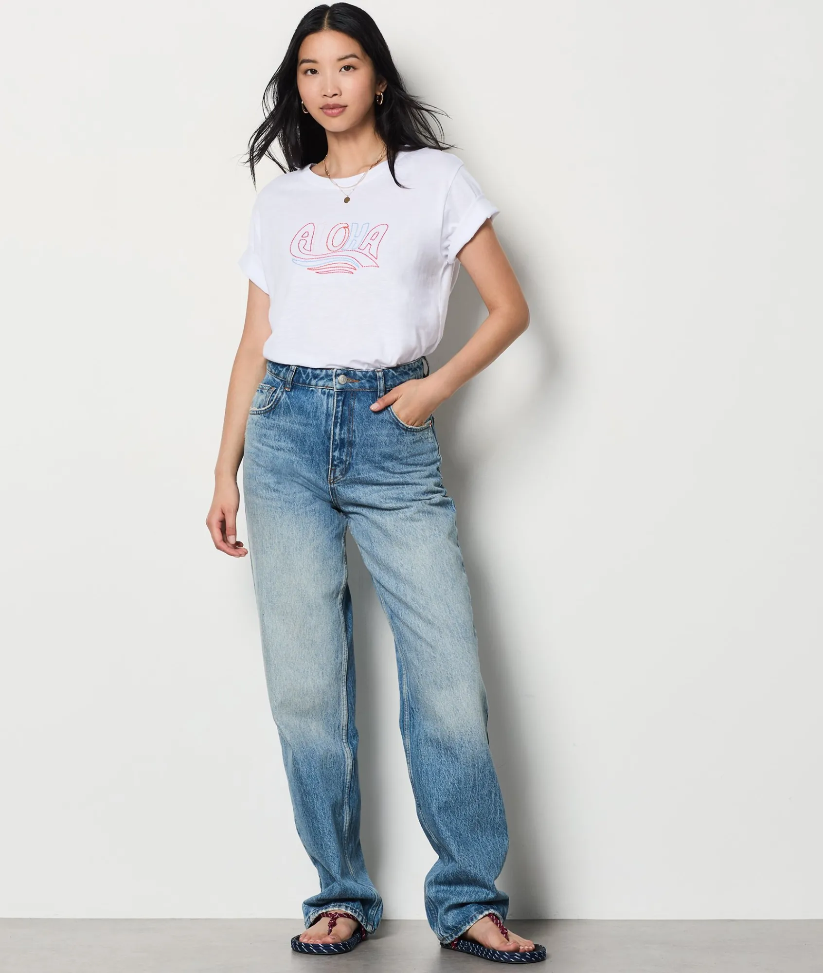 Hot T-shirt brodé "Aloha" T-shirts Et Tops