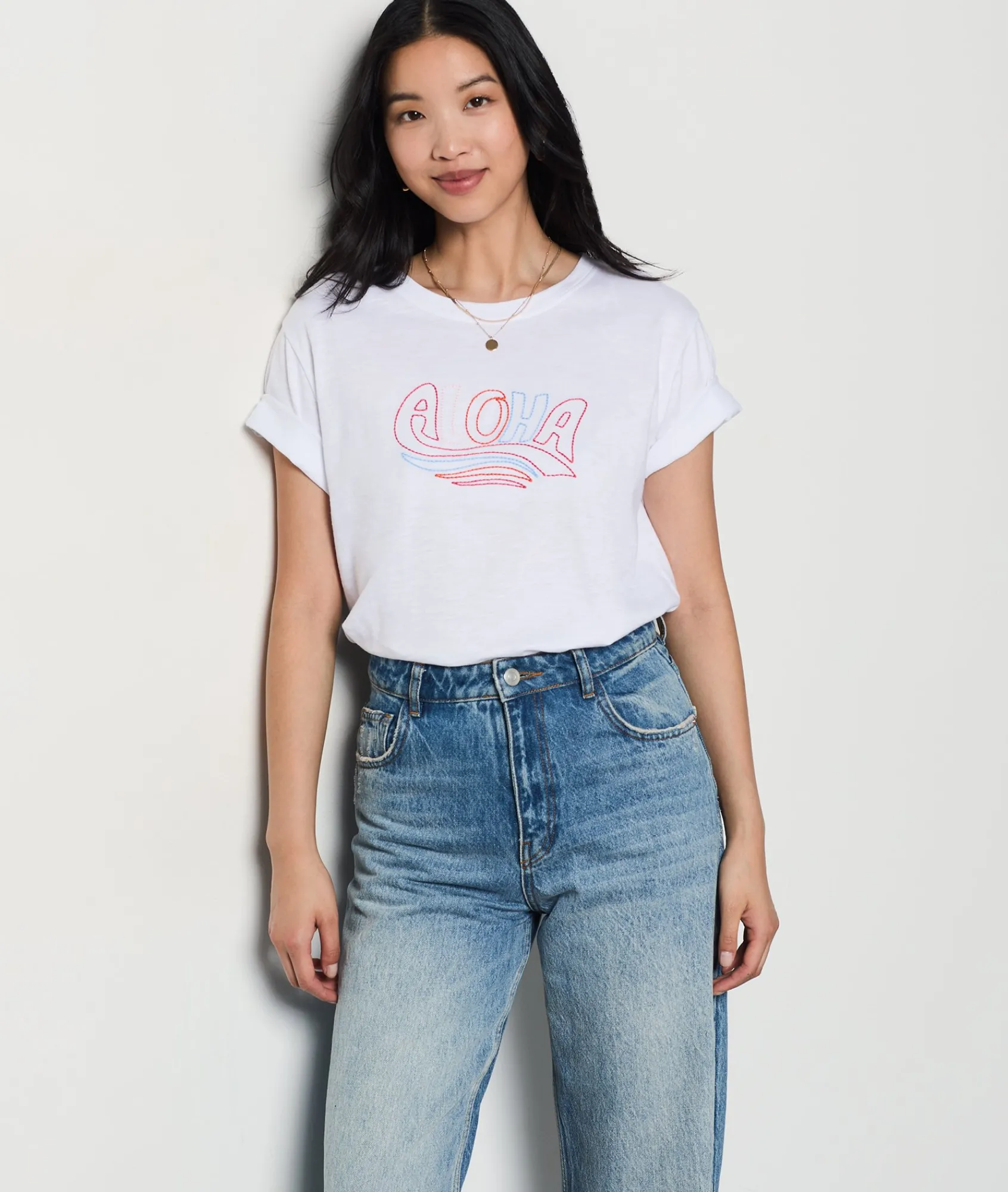 Hot T-shirt brodé "Aloha" T-shirts Et Tops