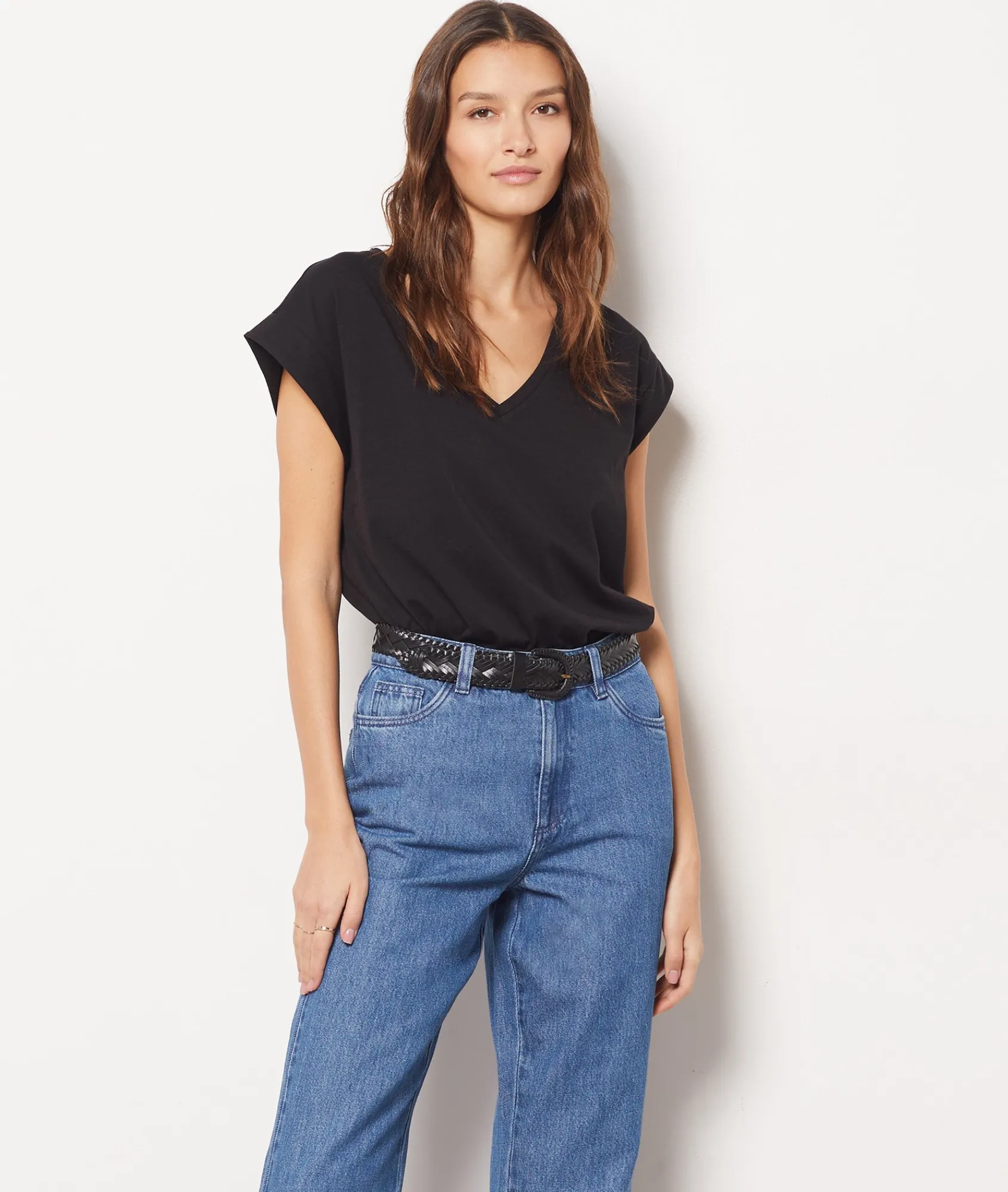 Clearance T-shirt col V 100% coton biologique T-shirts Et Tops