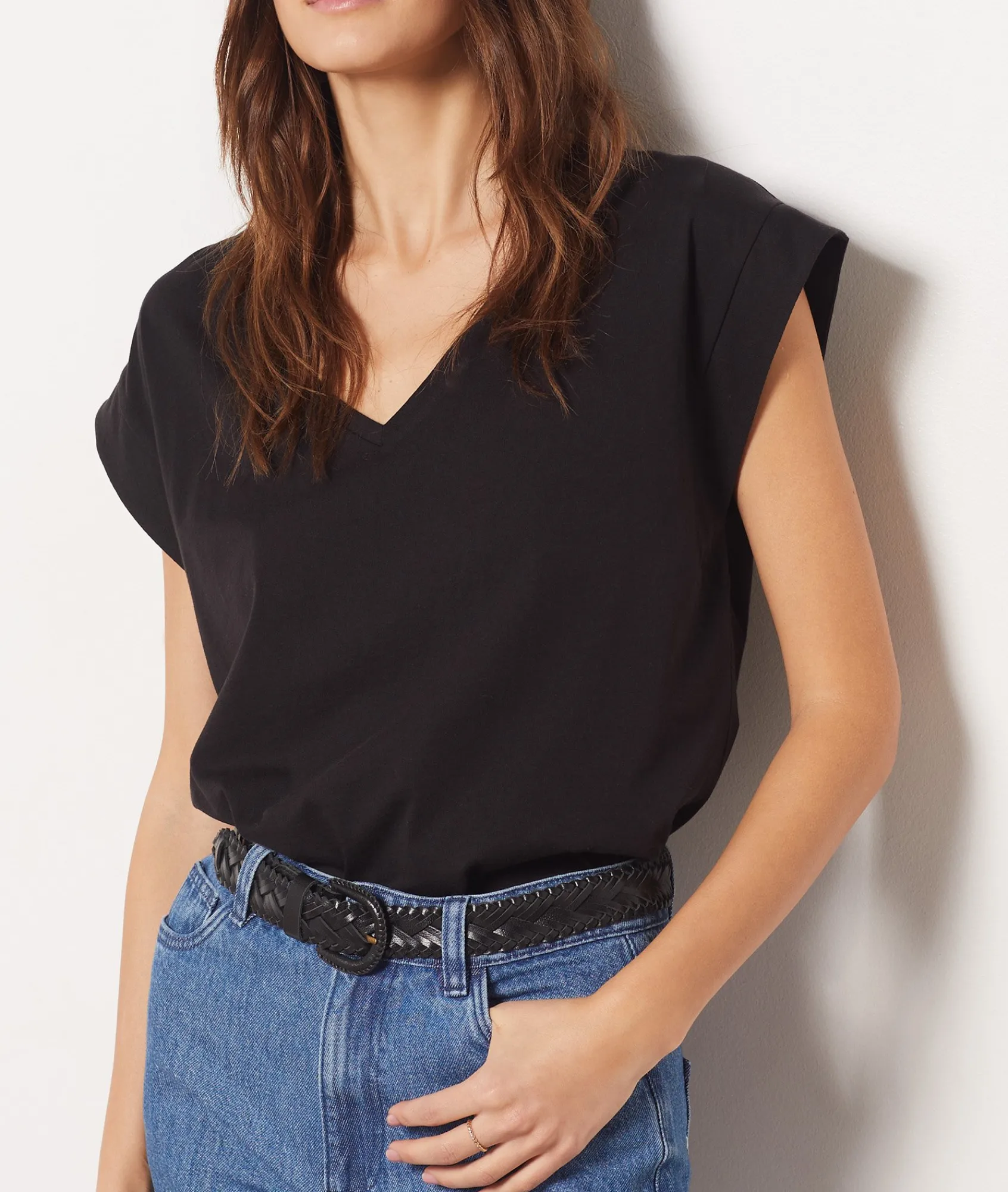 Clearance T-shirt col V 100% coton biologique T-shirts Et Tops