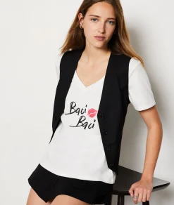 New T-shirt imprimé "Baci, Baci" en coton T-shirts Et Tops