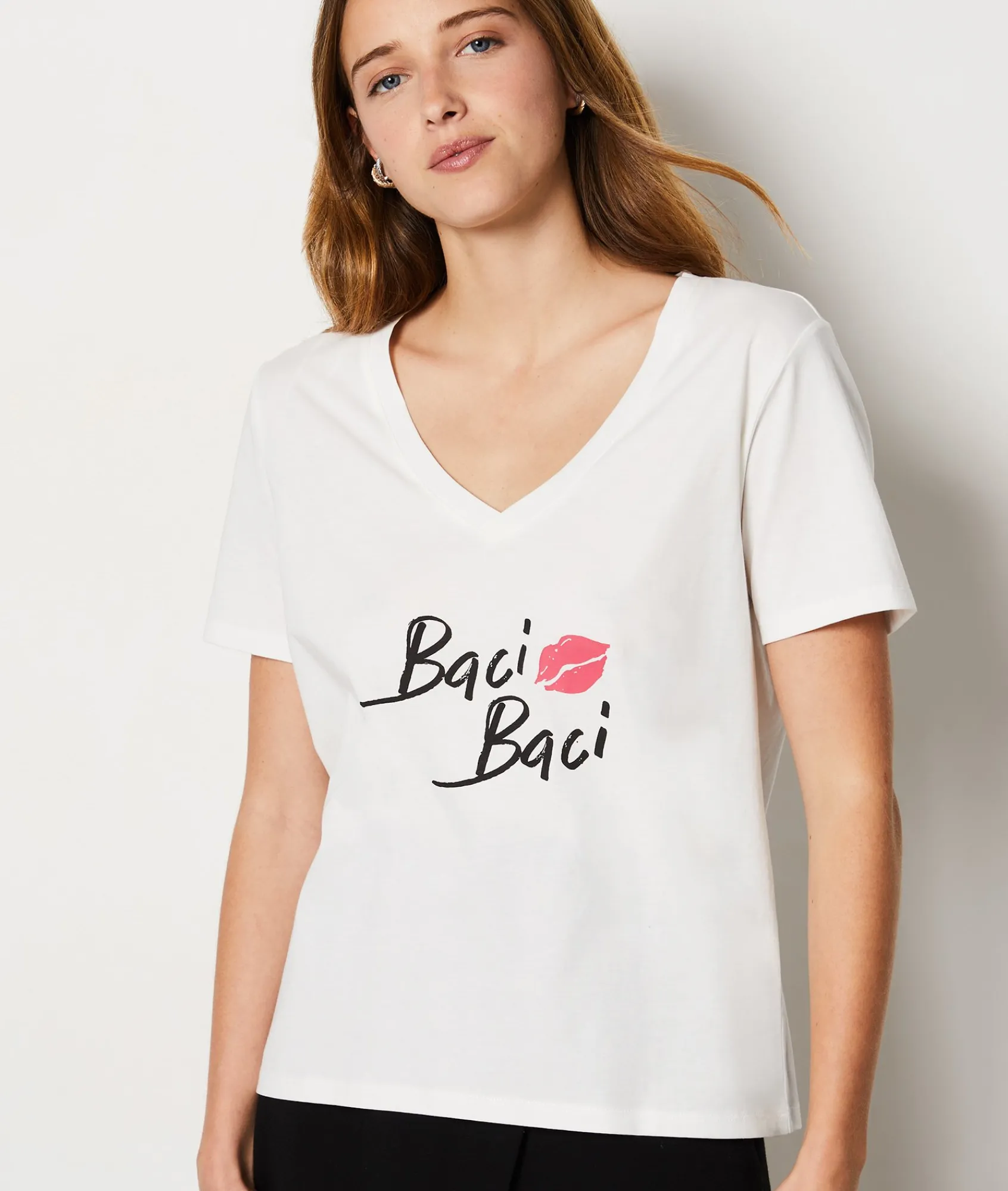 New T-shirt imprimé "Baci, Baci" en coton T-shirts Et Tops