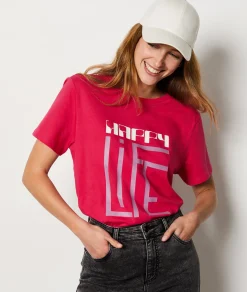 Cheap T-shirt imprimé "Happy Life" en coton T-shirts Et Tops