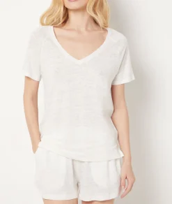 Cheap T-shirt manches courtes 100% lin Hauts De Pyjama