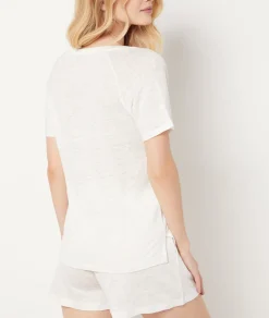 Cheap T-shirt manches courtes 100% lin Hauts De Pyjama