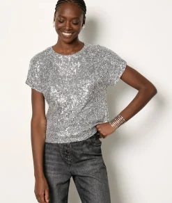 Hot T-shirt manches courtes à sequins T-shirts Et Tops