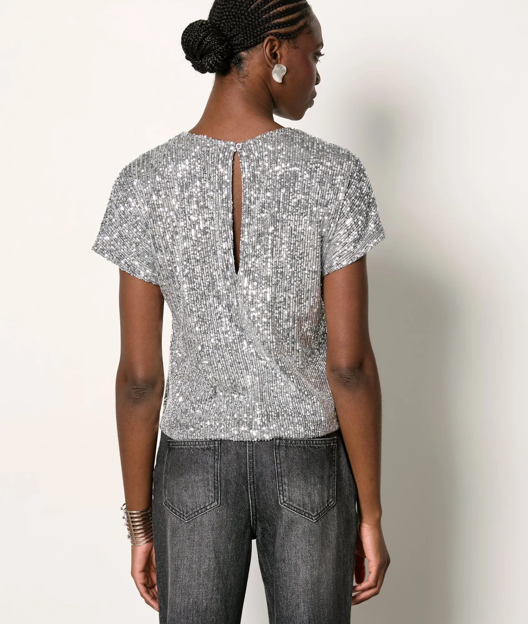 Hot T-shirt manches courtes à sequins T-shirts Et Tops