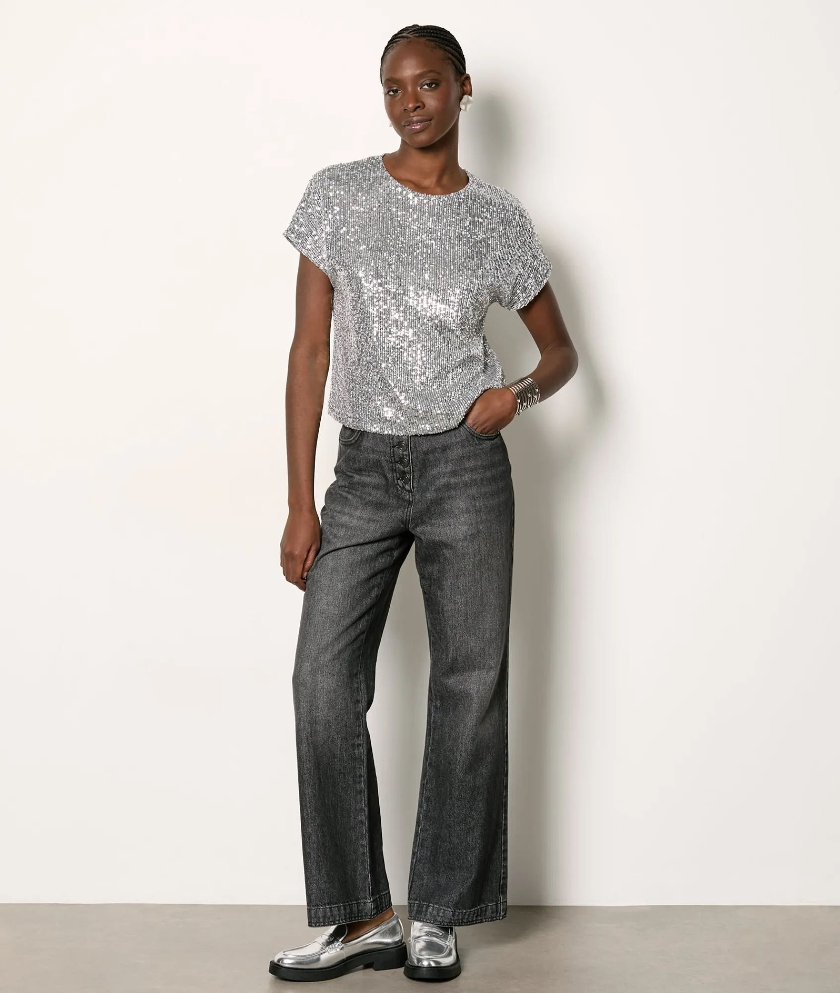 Hot T-shirt manches courtes à sequins T-shirts Et Tops