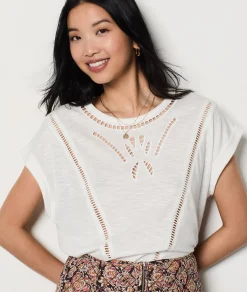 Online T-shirt manches courtes ajouré en coton T-shirts Et Tops