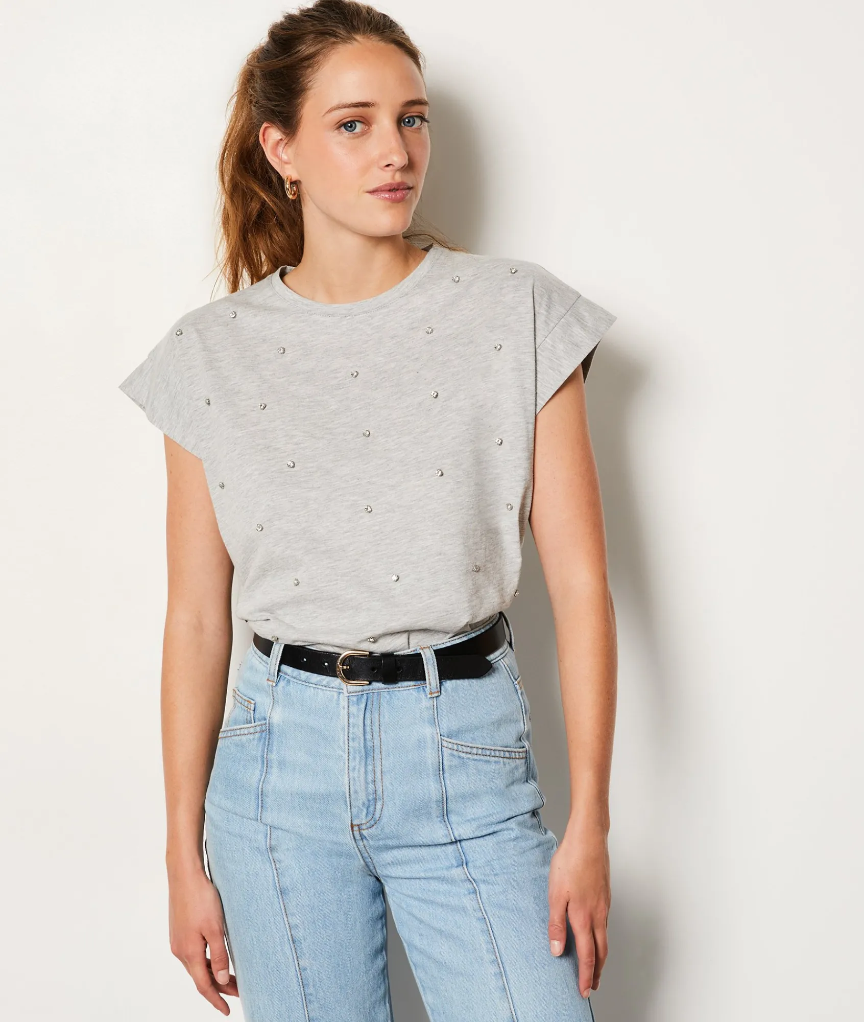 Online T-shirt manches courtes avec strass T-shirts Et Tops