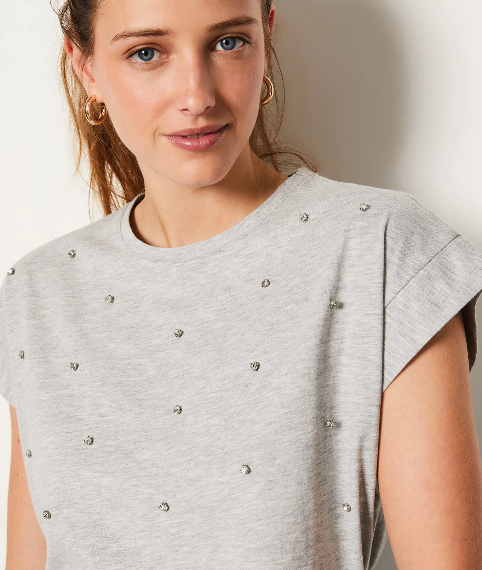 Online T-shirt manches courtes avec strass T-shirts Et Tops