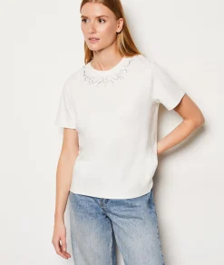 Discount T-shirt manches courtes en coton col pailleté T-shirts Et Tops