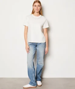 Discount T-shirt manches courtes en coton col pailleté T-shirts Et Tops
