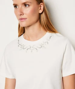 Discount T-shirt manches courtes en coton col pailleté T-shirts Et Tops