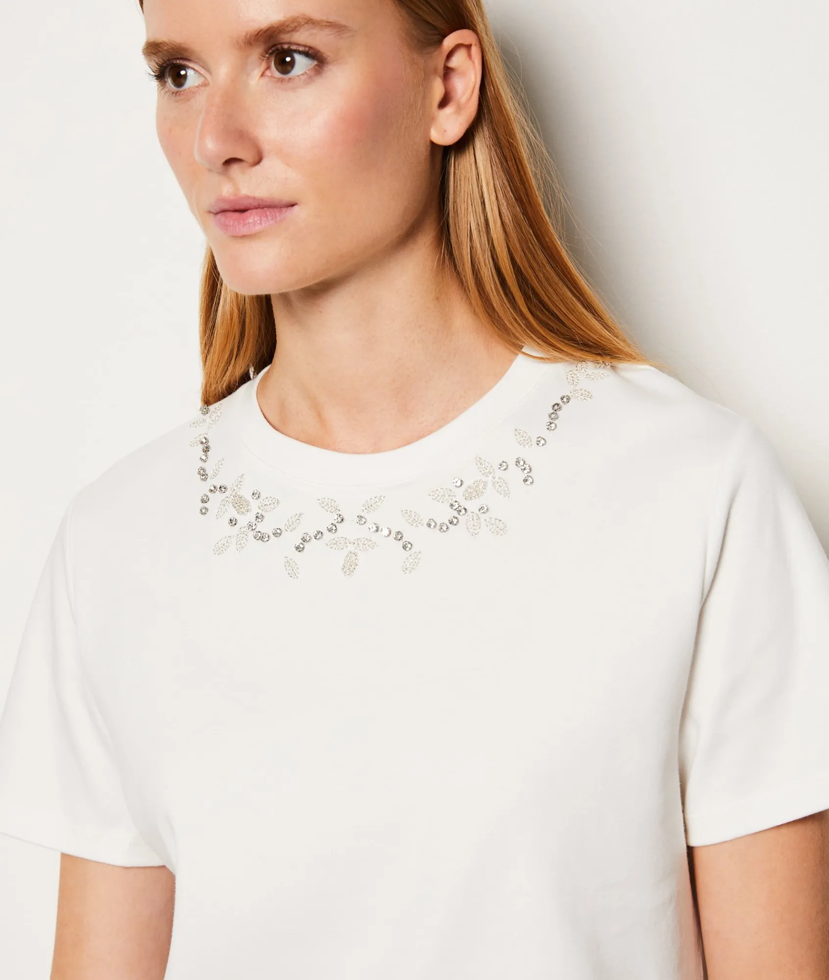 Discount T-shirt manches courtes en coton col pailleté T-shirts Et Tops