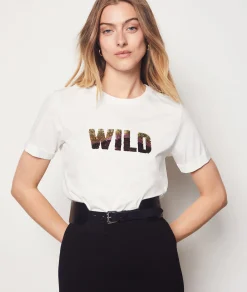 Outlet T-shirt manches courtes imprimé "Wild" en sequins T-shirts Et Tops