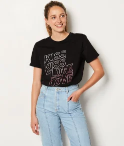 Cheap T-shirt manches courtes "Kiss, Love" en coton T-shirts Et Tops