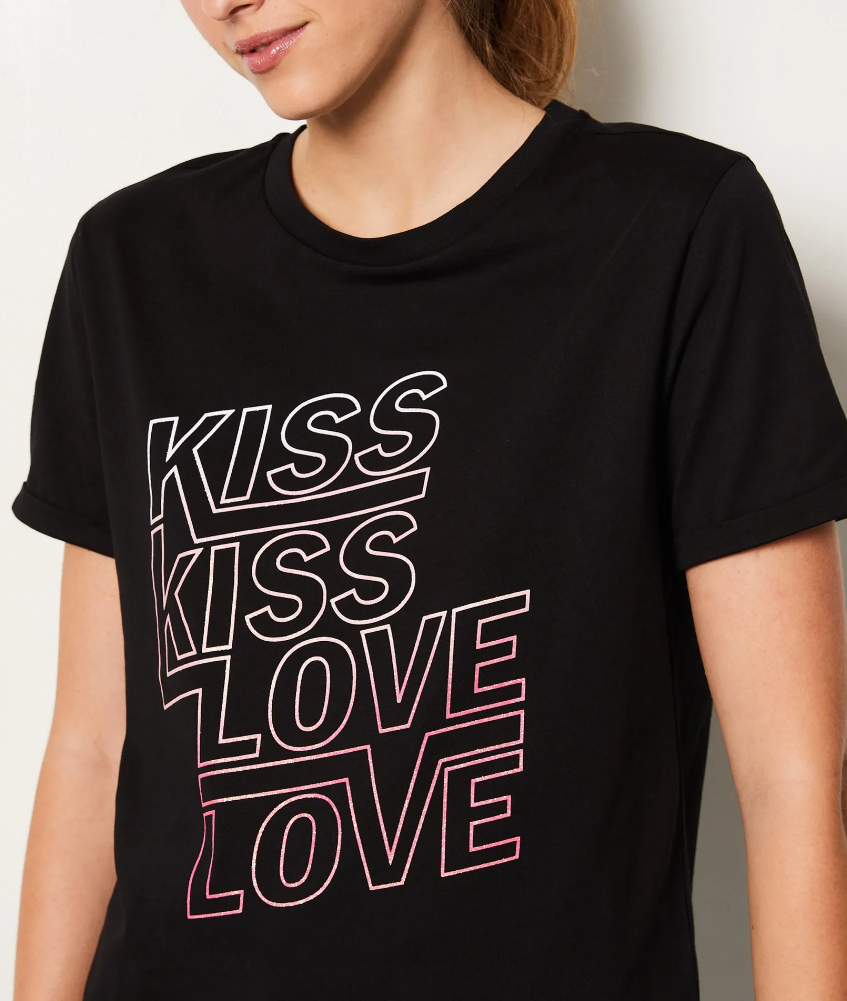 Cheap T-shirt manches courtes "Kiss, Love" en coton T-shirts Et Tops