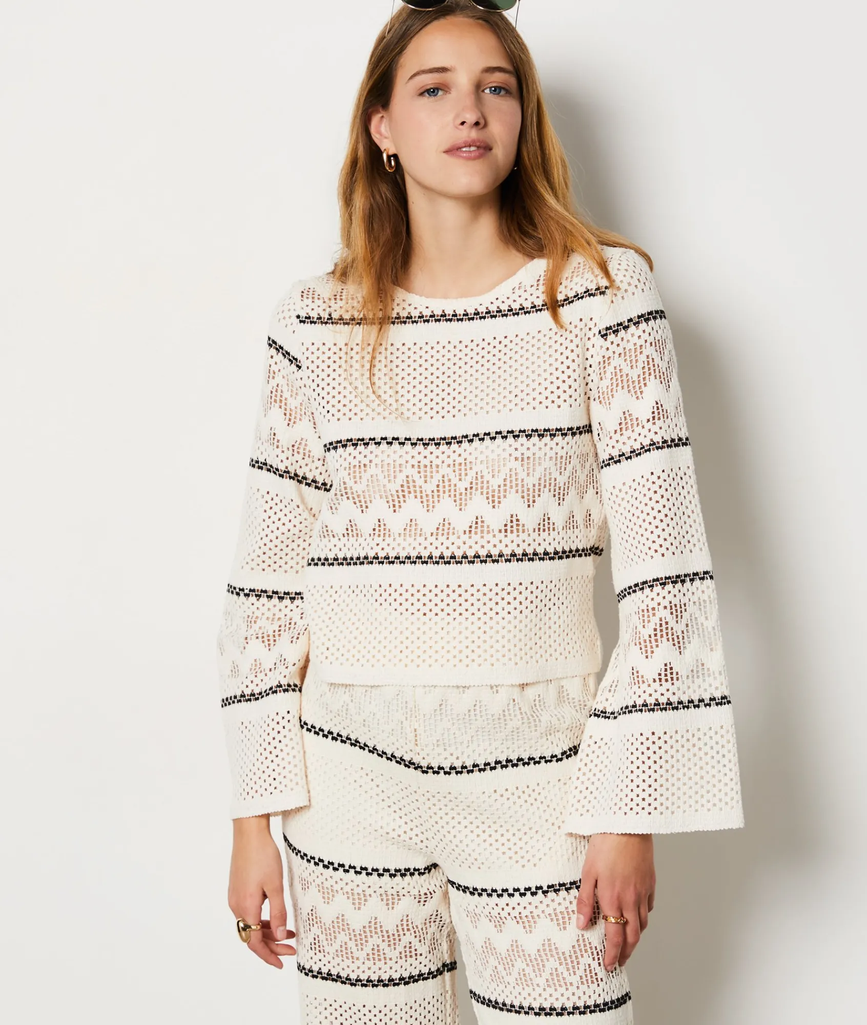 Discount T-shirt manches longues ajouré en coton T-shirts Et Tops