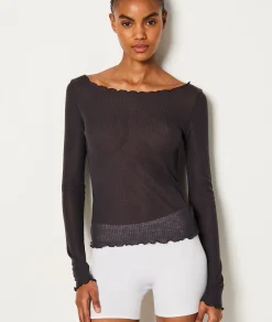 Cheap T-shirt manches longues côtelé Loungewear|Hauts De Pyjama