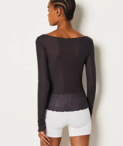 Cheap T-shirt manches longues côtelé Loungewear|Hauts De Pyjama