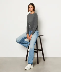 Fashion T-shirt manches longues côtelé T-shirts Et Tops